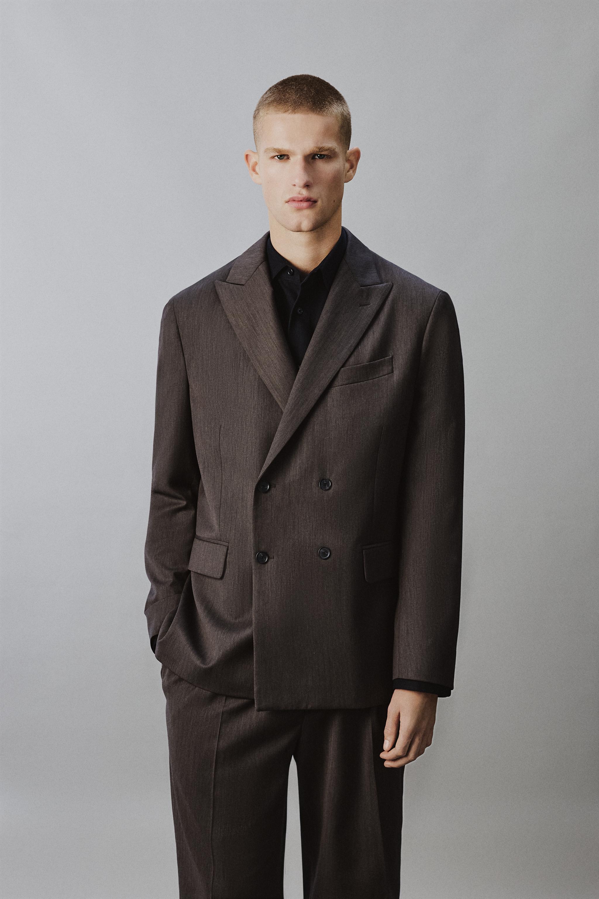 HERRINGBONE DOUBLE BREASTED SUIT JACKET